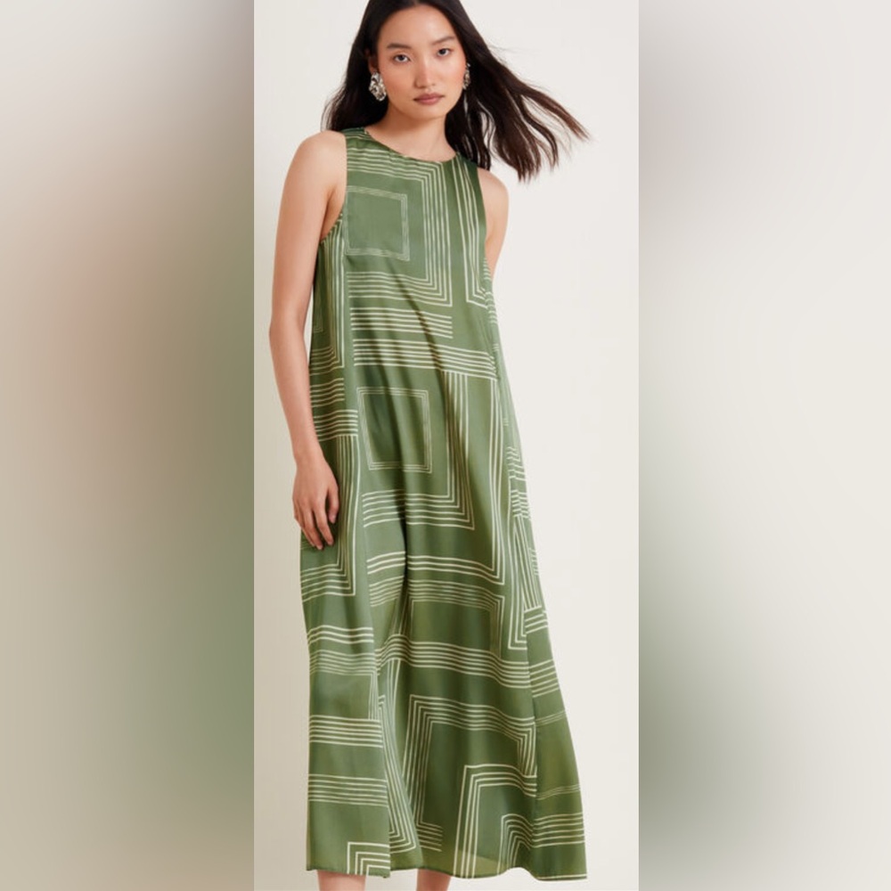 Monsoon Anica Geometric Maxi Dress Green